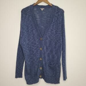 J. Jill Blue Button-Up Cardigan Sweater Medium